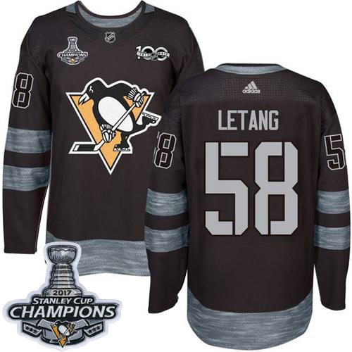 Adidas Penguins #58 Kris Letang Black 1917-100th Anniversary Stanley Cup Finals Champions Stitched NHL Jersey - Click Image to Close